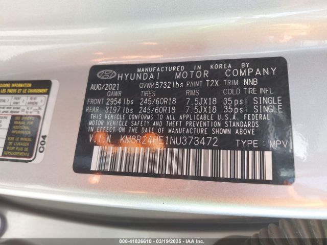 KM8R24HE1NU373472 Hyundai Palisade Sel