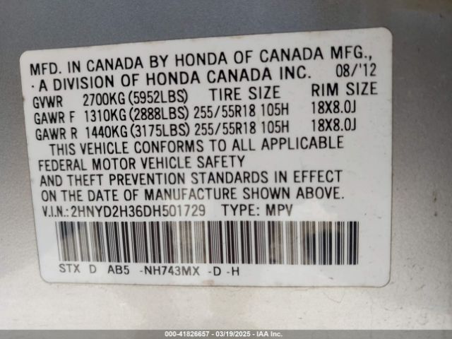 2013 ACURA MDX 2HNYD2H36DH501729 Photo 8