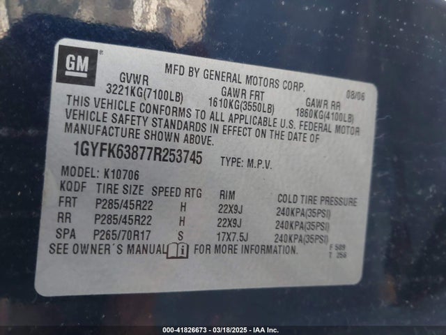 2007 CADILLAC ESCALADE 1GYFK63877R253745 Photo 8