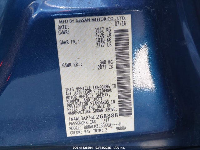 1N4AL3AP7GC268888 Nissan Altima 2.5 Sr