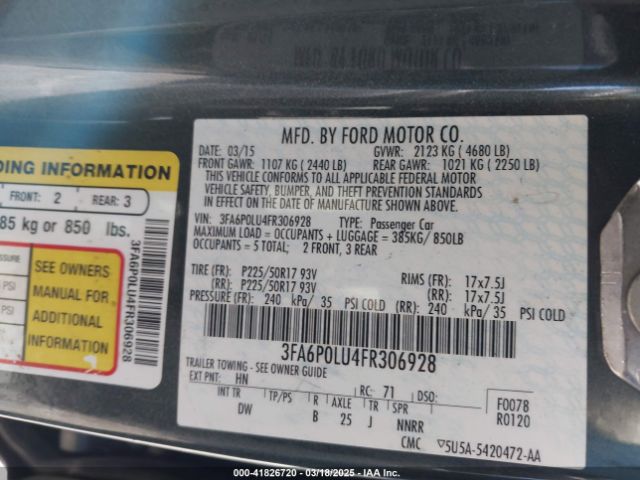3FA6P0LU4FR306928 Ford Fusion Hybrid Se