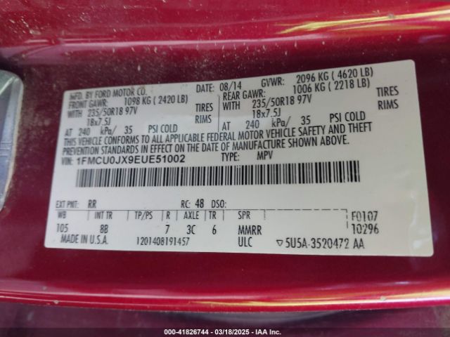 1FMCU0JX9EUE51002 Ford Escape Titanium