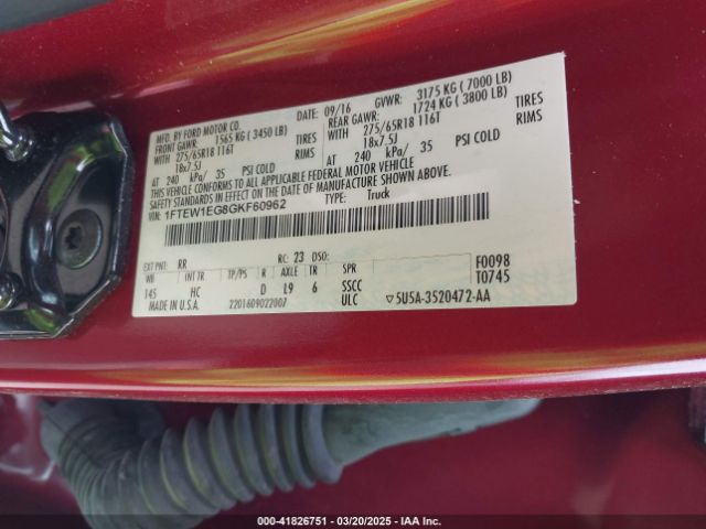 1FTEW1EG8GKF60962 Ford F-150 Lariat