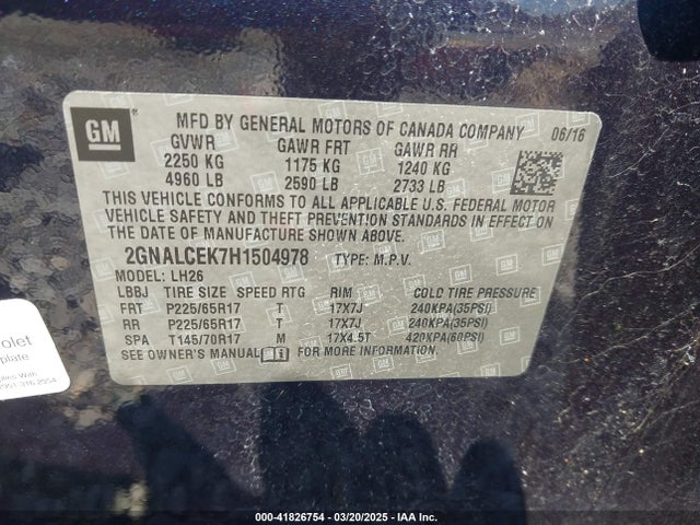 2GNALCEK7H1504978 Chevrolet EQUINOX LT