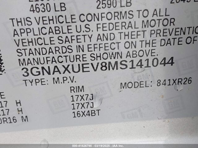 3GNAXUEV8MS141044 Chevrolet Equinox Awd Lt