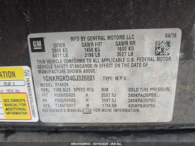 1GNKRGKD4GJ326001 Chevrolet Traverse 1lt