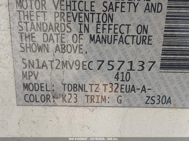 5N1AT2MV9EC757137 Nissan ROGUE SV