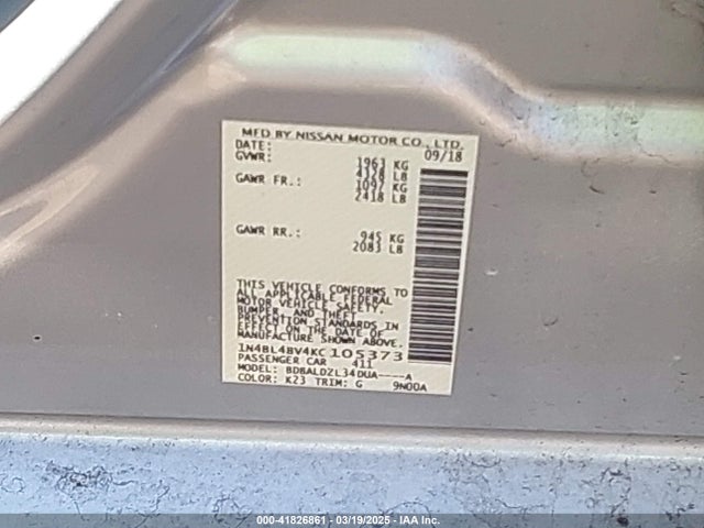 1N4BL4BV4KC105373 Nissan Altima 2.5 S