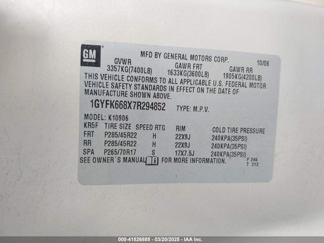 2007 CADILLAC ESCALADE ESV 1GYFK668X7R294852 Photo 8