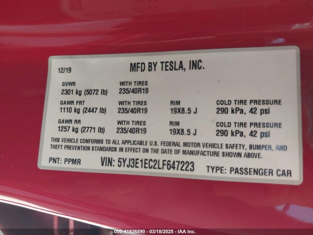 2020 TESLA MODEL 3 5YJ3E1EC2LF647223 Photo 8