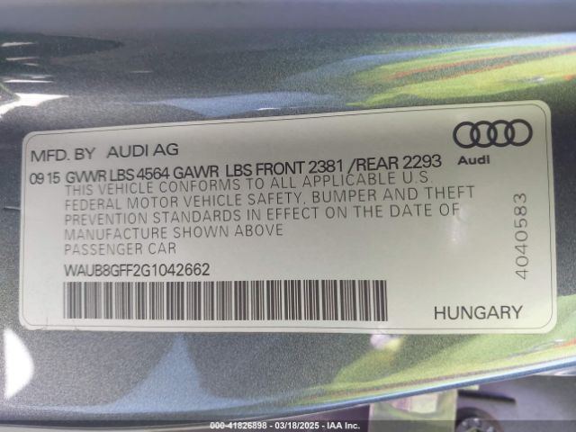 WAUB8GFF2G1042662 Audi 2016