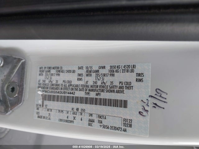 1FMCU0GX4GUB14442 Ford ESCAPE SE