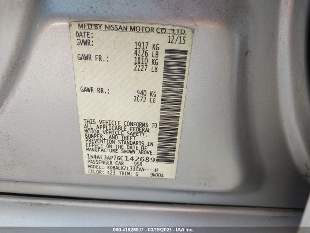 1N4AL3AP7GC142689 Nissan Altima 2.5 Sv
