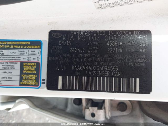KNAGM4AD2G5094596 KIA OPTIMA HYBRID