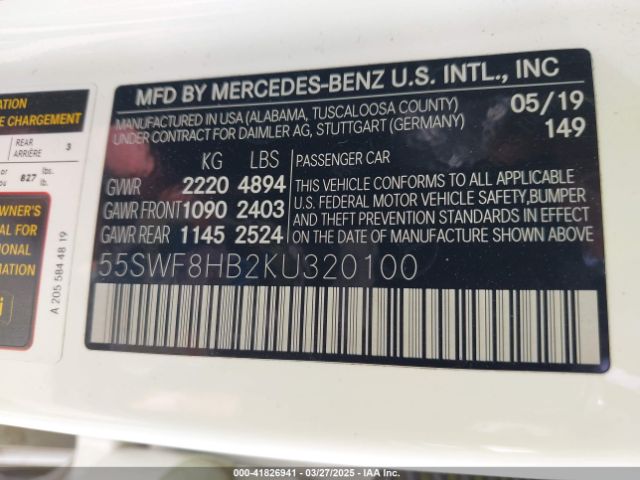 55SWF8HB2KU320100 Mercedes-Benz Amg C 63 S