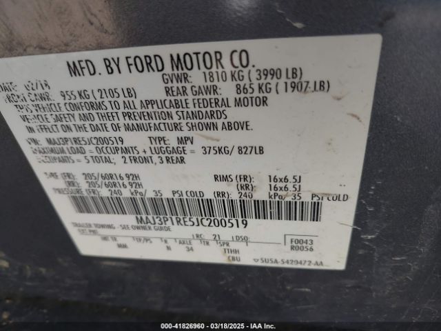 MAJ3P1RE5JC200519 Ford ECOSPORT S