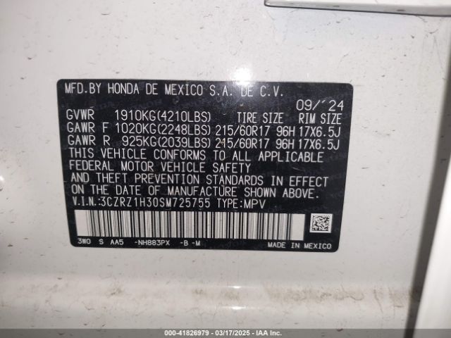 3CZRZ1H30SM725755 Honda Hr-v 2wd Lx