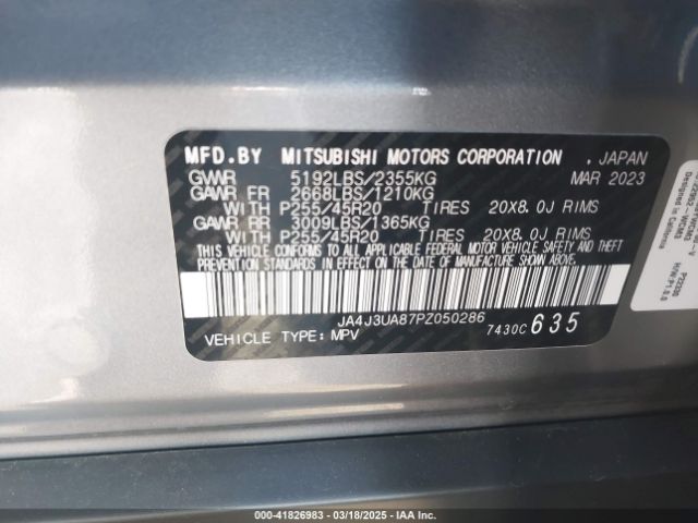 JA4J3UA87PZ050286 Mitsubishi Outlander Se 2.5 2wd