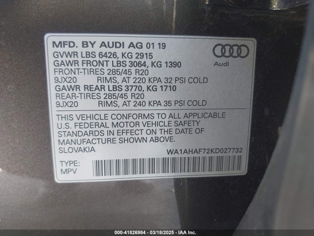 2019 AUDI Q7 WA1AHAF72KD027732 Photo 8