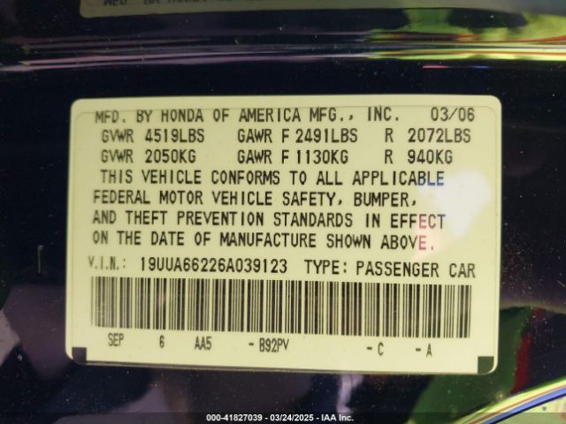 2006 ACURA TL 19UUA66226A039123 Photo 8