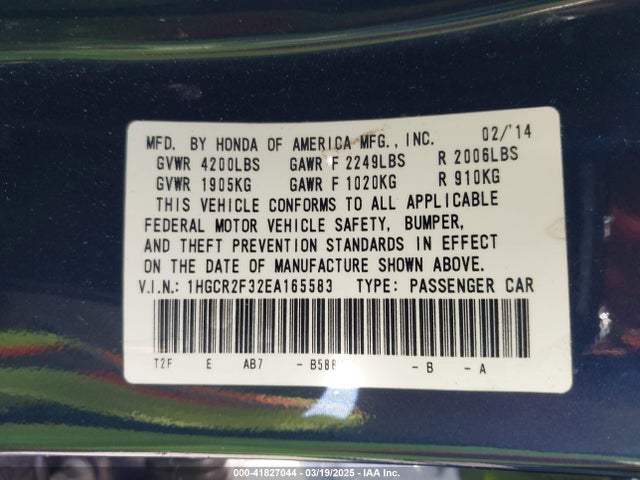 1HGCR2F32EA165583 Honda ACCORD LX