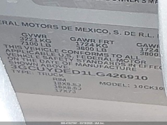 3GCUYDED1LG426910 Chevrolet Silverado 1500 4wd  Short Bed Lt