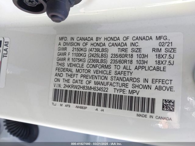 2HKRW2H83MH634522 Honda Cr-v Awd Ex-l