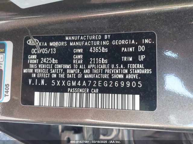 5XXGM4A72EG269905 KIA Optima Lx