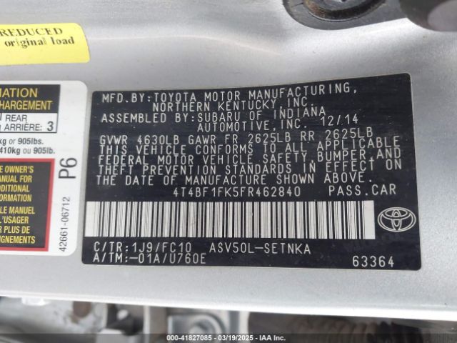 4T4BF1FK5FR462840 Toyota CAMRY LE