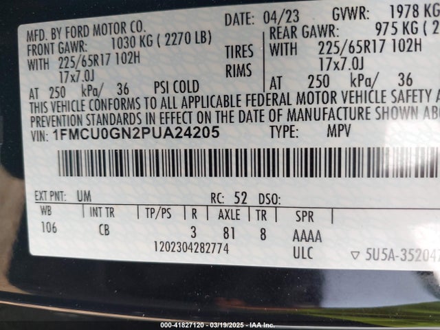 1FMCU0GN2PUA24205 Ford Escape Active