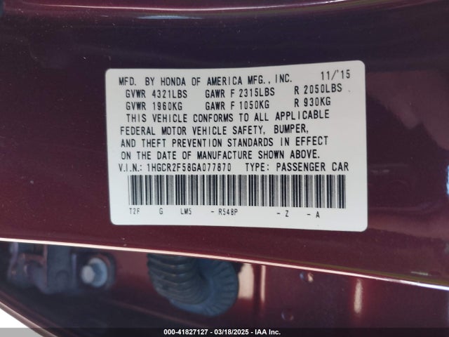 1HGCR2F58GA077870 Honda Accord Sport