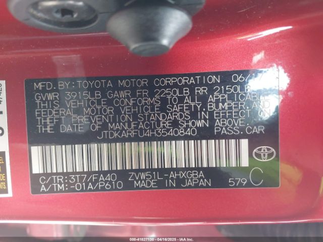 JTDKARFU4H3540840 Toyota Prius Three