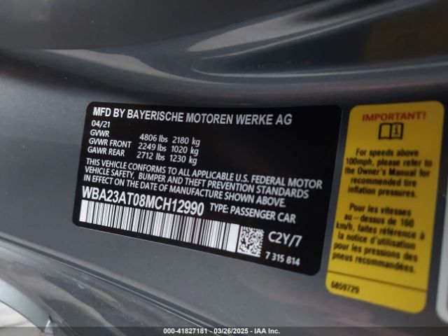 WBA23AT08MCH12990 BMW 430I