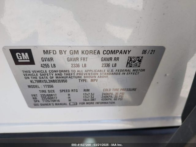 KL79MVSL3NB035950 Chevrolet Trailblazer Fwd Activ