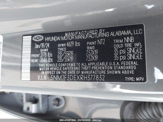 5NMJF3DEXRH377832 Hyundai TUCSON SEL
