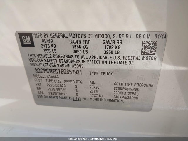 3GCPCREC7EG357921 Chevrolet Silverado 1500 1lt