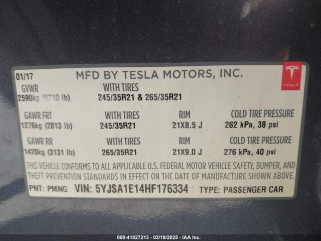 2017 TESLA MODEL S 5YJSA1E14HF176334 Photo 8