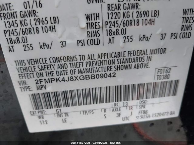 2FMPK4J8XGBB09042 Ford EDGE SEL