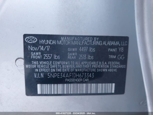 5NPE34AF1JH673343 Hyundai SONATA SEL