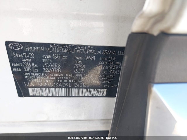 Hyundai Santa Fe Sel 2020 5NMS33AD9LH243166 Image 9