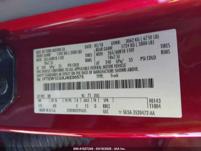 1FTEW1CGXJKE00575 Ford F-150 Xlt