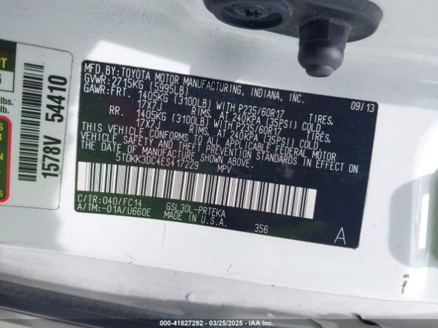 5TDKK3DC4ES417229 Toyota Sienna Le V6 8 Passenger