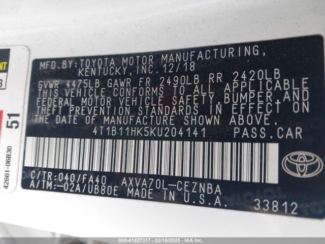 4T1B11HK5KU204141 Toyota a25a-fks