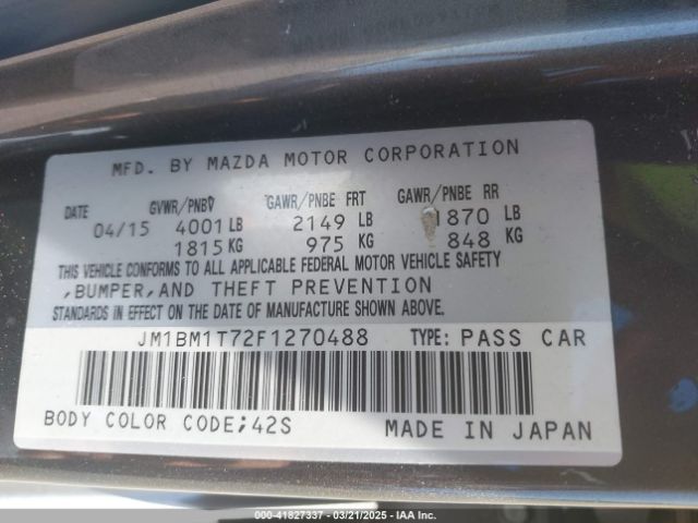 JM1BM1T72F1270488 Mazda Mazda3 I Sv