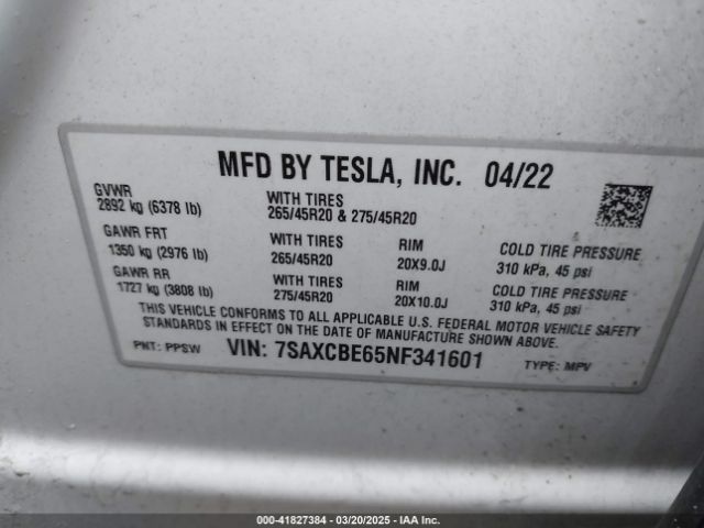 7SAXCBE65NF341601 Tesla Model X Plaid Tri Motor All-wheel Drive