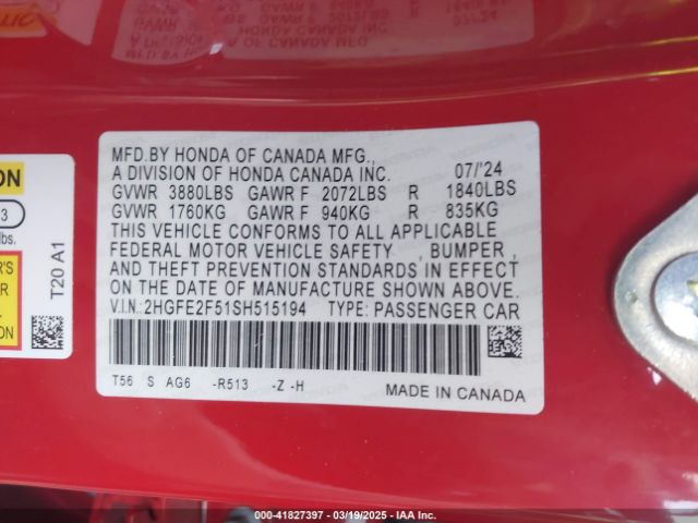 2HGFE2F51SH515194 Honda Civic Sport