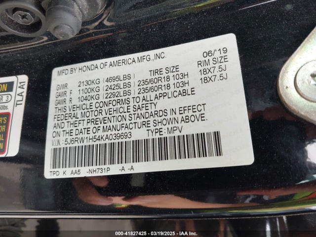 5J6RW1H54KA039693 Honda CR-V EX