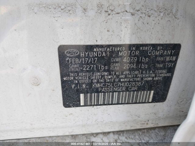 KMHC75LC7HU028387 Hyundai Ioniq Hybrid Sel