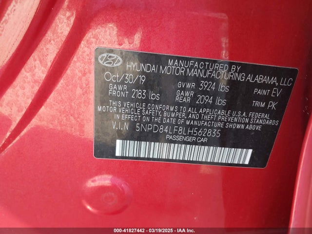 5NPD84LF8LH562835 Hyundai ELANTRA SEL