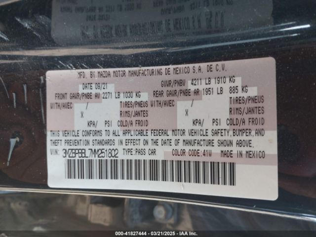 3MZBPBBL7MM251802 Mazda Mazda3 Select